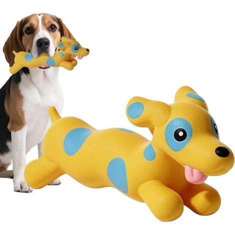 Juguete chirriante para perros - Juguete masticable de látex - Juego interactivo - Material natural seguro - Aprox. 5x8x21 cm - Amarillo (1/5)