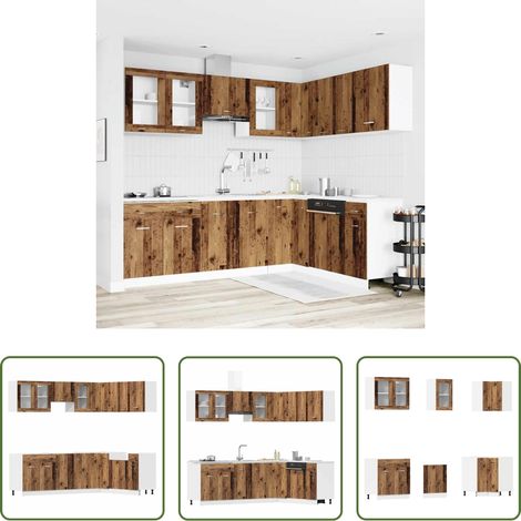 Rangement cuisine - Ensemble de 11 meubles de cuisine "Lyon" en bois d'ingénierie vieilli (1/5)
