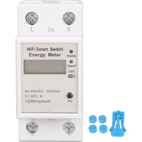 Compteur d'électricité Wi-Fi avec écran LCD, compteur de watts-heures, contrôle par application, interrupteur intelligent, consommation d'énergie 90-250 V CA-AquaForge (1/5)
