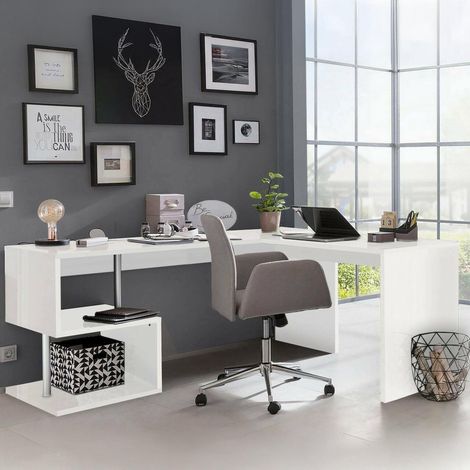 Bureau linéaire, Table de bureau polyvalente, Bureau peu encombrant, 160x60h78 cm, Blanc brillant (1/5)