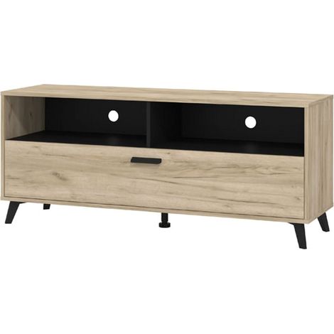 Mueble para TV Platania, 3 estantes, 1 puerta, 4 compartimentos, 138x40x58h cm marrón roble gris