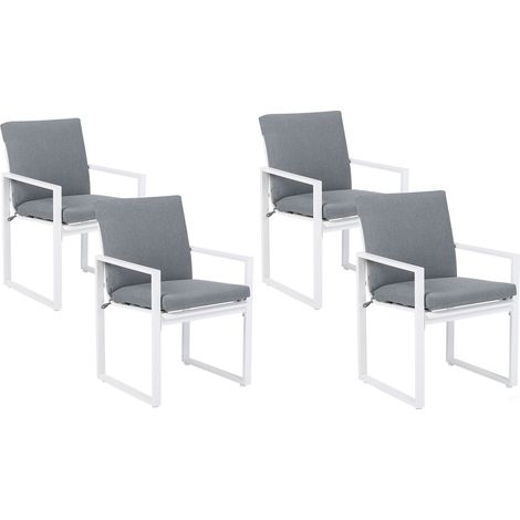 Set di 4 Sedie da Giardino Struttura in Alluminio Bianco Cuscino Grigio Pancole