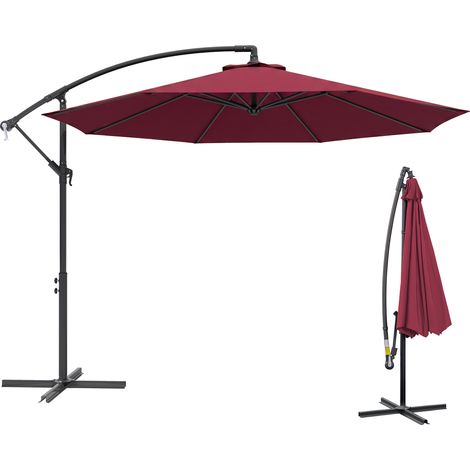 Parasol de jardin 3 x 2,5 m avec bras inclinable et manivelle, rouge foncé (1/5)