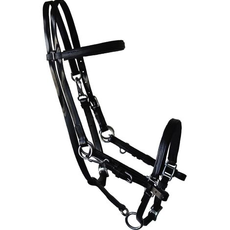 Full, Nero: Briglia cavezza western in pvc imbottita con redini rivestite in gomma