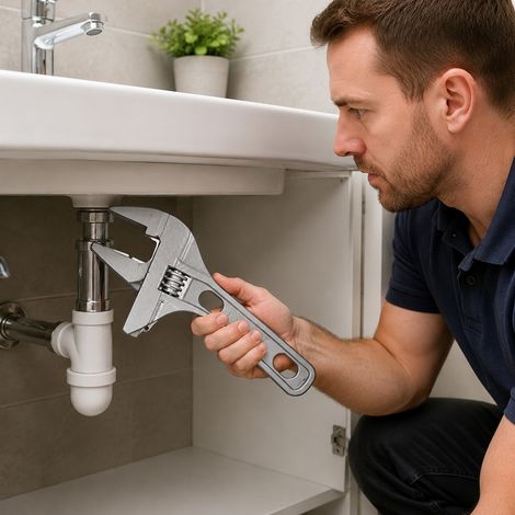 Cle a Molette Sanitaire Grande Ouverture Aluminium 60 cm - Cle de Robinetterie Lavabo (1/4)