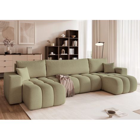 Wohnlandschaft Sofa mit Schlaffunktion ANABEL in Stoff Centaur Mintgrün