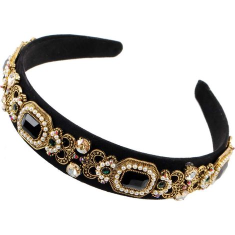Headband Perle Simulée - Bijou Cheveux Cristal Rhinestone - Fleur Feuille Métal Alliage - Élastique Confortable - Pour Femme - 1 Pièce (1/5)