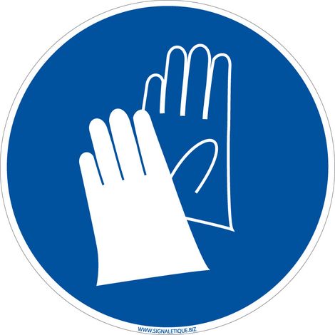 Panneau Port de Gants de Protection Obligatoire - Écros (Gants Spéciaux) - Plastique PVC 1,5 mm - Diamètre 125 mm - Conforme ISO 7010