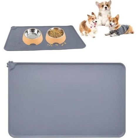 Tapis Gamelle Chien,Tapis de Gamelle en Silicone pour Animaux,Tapis d Alimentation Imperméable Silicone,Tapis Gamelle,Antidérapant (1/4)
