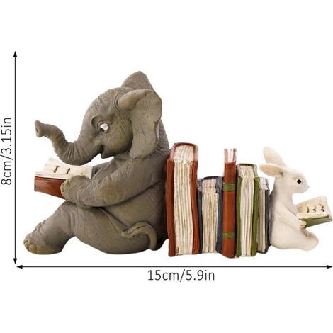 Elefanten- und Kaninchenstatuen als Buchstützen, Figuren aus Kunstharz, Tierfiguren zur Dekoration von Wohnräumen (1/5)