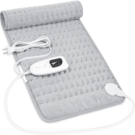 Termoforo, coperta riscaldante umida e asciutta per schiena, collo, spalle, addome con regolatore, morbida flanella grigia, 30 x 60 cm (grigio, 30x60 cm)