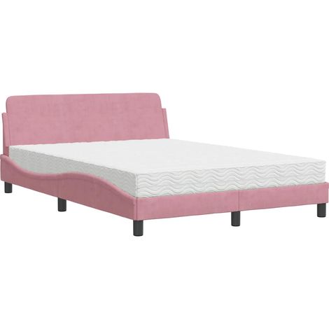 Lit double Lit adulte Lit avec matelas Dover rose 140x200 cm velours (1/5)
