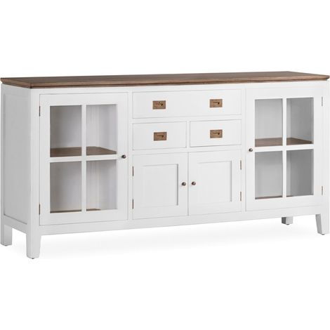Buffet provençal bois massif de mindi blanc et marron Kirest 180cm (1/5)
