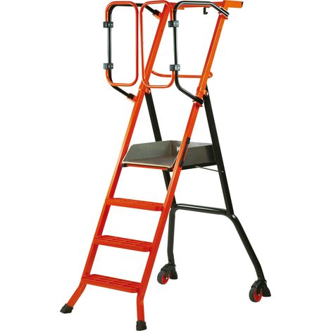 Escabeau sécurisé PIRL Gardia 90 cm – Hauteur de travail maxi 290 cm - FSC -Plateforme Individuelle Roulante Légère – Garde-corps à battants – Largeur réduite – Pratique et maniable