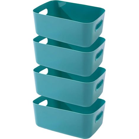 Boite et Panier de Rangement Plastique haut de Gamme,Essentiel pour Bain et Cuisine (Vertes, 20×15×7 cm, 4 pièces)