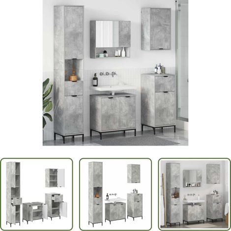 Holzwerkstoff - Badezimmermöbel-Set mit Tür Beton Grau Holzwerkstoff, Metall (1/5)