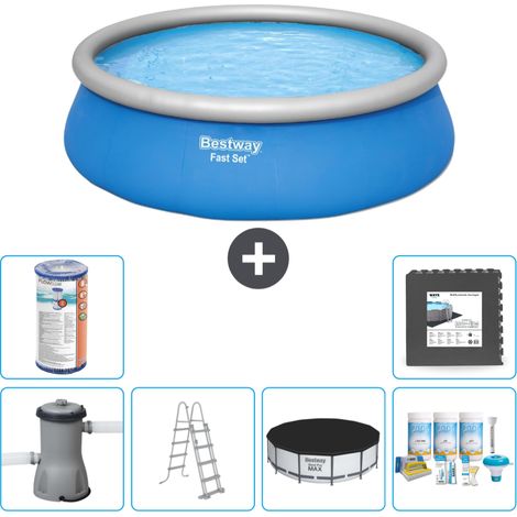 Piscine gonflable ronde Bestway à réglage rapide - 457 x 122 cm - Bleue - Comprend des Accessoires CB23 (1/5)