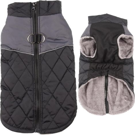 Veste en coton pour animaux de compagnie - Veste polaire chaude pour petits chiens, imperméable, avec anneau en D, idéale pour les hivers froids, noire, taille M (1/3)