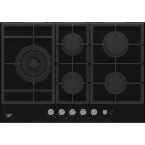 Beko – Table de cuisson encastrable 75 cm gaz 5 feux – Noir – Commande avant – Puissance 12400 W – Pour cuisine moderne