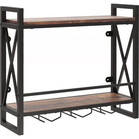 Portabottiglie da parete in legno ingegnerizzato 60 x 20 x 55 cm spazio sicuro per 12 bicchieri stile industriale marrone rustico 200017661