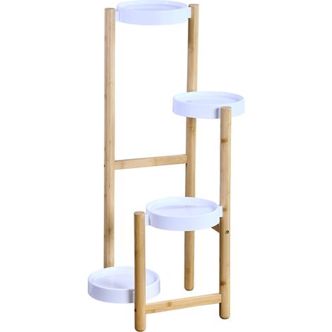 Support à fleurs en bambou avec soucoupes en plastique (1/3)
