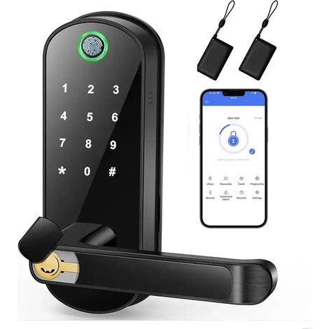 Serrure de poignée de Porte Intelligente avec Clavier: Serrure à Empreinte Digitale - Serrure de Porte d'entrée sans clé for Porte d'entrée - Serrure de Porte numérique(Zwart) (1/5)