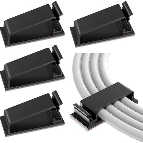 Lot de 60 attaches adhésives pour câbles, attaches 3M auto-adhésives pour câbles, organisateur de câbles électriques pour TV/PC/bureau/maison, avec grattoir et chiffon de nettoyage inclus. (1/5)