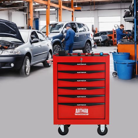 Carro de herramientas metálico 52,5x33x77,5 cm acero rojo y negro, 6 cajones – MEUBLIV (1/5)