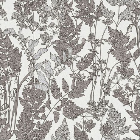 Flowers wallcovering wall Profhome 377521 non-woven wallpaper smooth with floral pattern matt white grey 5.33 m2 (57 ft2) (1/5)