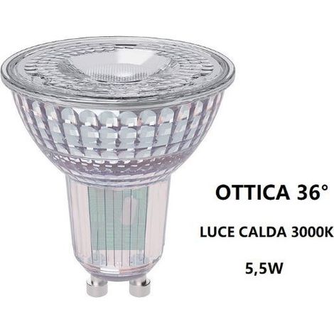 GU10 LAMPADINA FARETTO IN VETRO A LED 5,5W OTTICA 36° LUCE CALDA 3000K BOT (1/2)