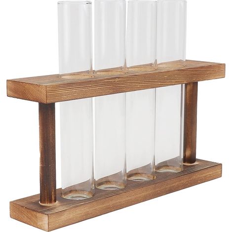 Vase à Tube à Essai en Bois et Verre, Support Marron (1/5)