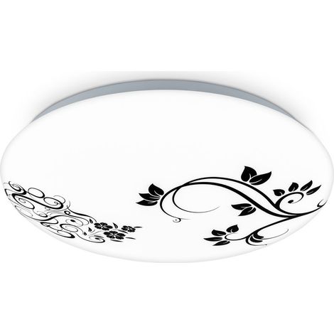 BRILONER KORA LED Deckenleuchte, Neutralweißes Licht, Blumen Design, weiß-schwarz, 28 x 6,5 cm