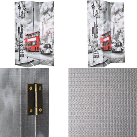 Biombo divisor plegable 120x170 cm bus Londres blanco y negro - Biombo plegable - Separador de ambientes