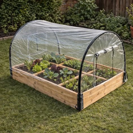 Carré potager en bois de sapin avec housse PVC 115x80x54cm - Montage facile