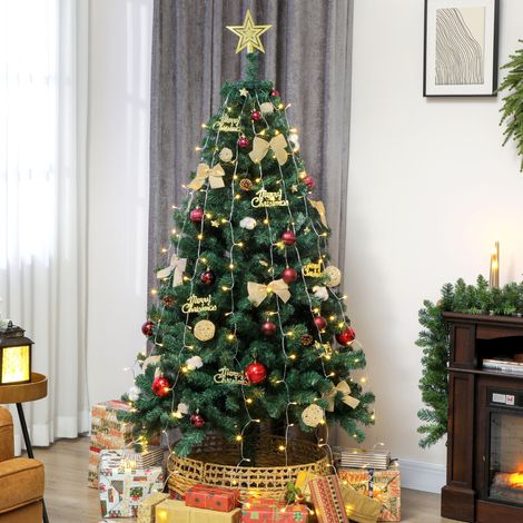 Árbol de Navidad 180 cm con Adornos 200 Luces LED Blanco Cálido 8 Modos de Iluminación 650 Ramas Verde (1/5)