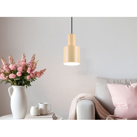 Kleine Pendelleuchte AGUDO mit Metall Lampenschirm Beige, Ø 12cm