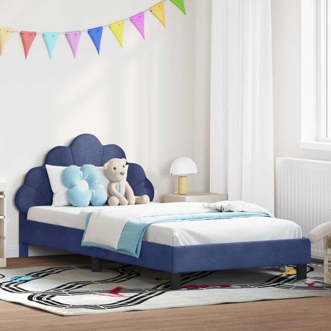 Kinderbettgestell mit Kopfteil Polizeiblau 90 x 190 cm Samt