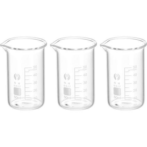 3Pcs 50ml Haut Forme Verre Bécher, 3.3 Borosilicate Verre Graduée Imprimé Échelle Mesurer Tasses avec Bec pour Cuisine Laboratoire Liquides (1/5)