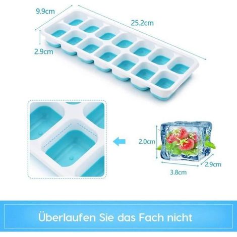 Bac À Glaçons - Silicone Alimentaire - 14 Compartiments Par Bac - Lot De 4 - Bleu (1/4)
