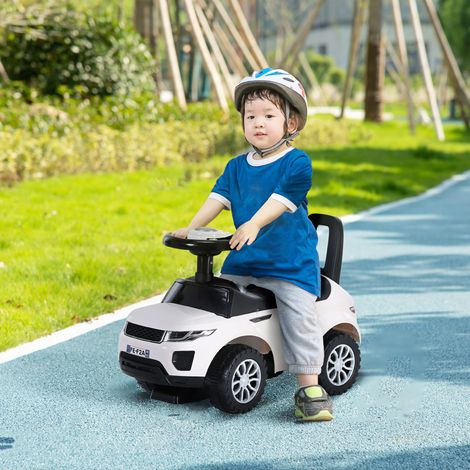 Quad à pédales pour enfants de 1 à 3 ans, jouet trotteur sans pédales, style course avec haut-parleur, volant et compartiment de rangement caché, 62 x 28 x 41,5 cm, blanc (1/5)
