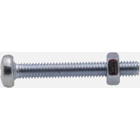 Vis à métaux zinguée tête cylindrique bombée PZ cruciforme Viswood Ø 4x50 mm (lot de 8 vis+écrou)