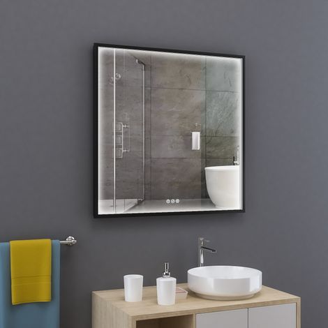 Alle Carrelage - Miroir carré cadre noir, LED 80x80 cm avec variateur de lumière - ATELIER (1/3)