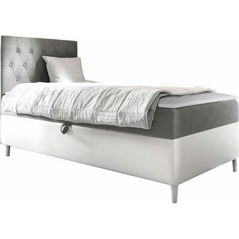 Cama continental Lucus VII, Soft 017 + Fresh 14, Individuales, Continental, 80x200, Cuero ecológico, Tapiz, Somieres, 82x208x115cm (1/5)