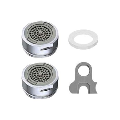 Juego de 2 aireadores para grifo, ángulo de salida de agua ajustable de 24 mm, filtro de limpieza extraíble, ahorrador de agua, 2 modos de agua con gas. (1/5)
