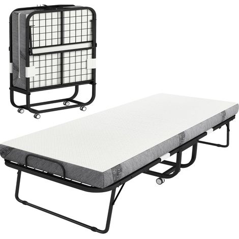 Lit pliant d’appoint avec matelas, cadre en acier, 200 x 90 x 42,5 cm, MODENUIT (1/5)