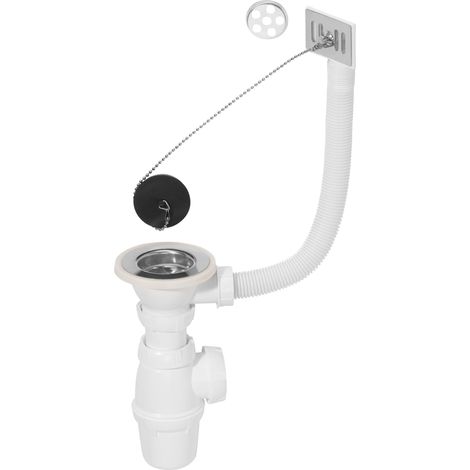 Wirquin 30724013 - Kit scarico lavello 1 vasca, 60 con bonde, sifone e troppo pieno, bianco (1/3)