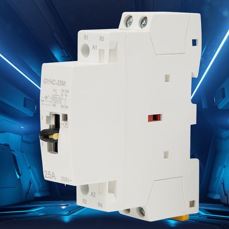Contacteur secteur domestique 2P 25A 220V 50Hz sur rail DIN avec interrupteur de commande manuel 2NC (1/5)
