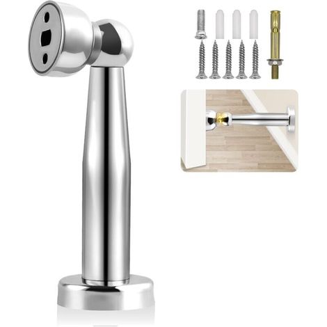 Butée de porte magnétique chromée en acier inoxydable - 18,5 cm de haut - Butée de porte robuste - 1 lot (1/5)
