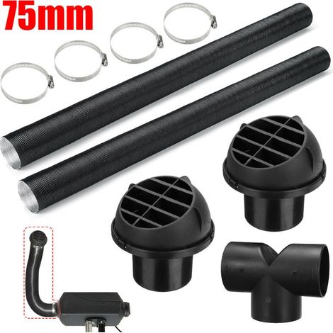 Ensemble 75mm voiture Air Parking chauffage conduit tuyau tuyau ligne évent sortie d'air en forme de T connecteur pinces de tuyau (1/3)