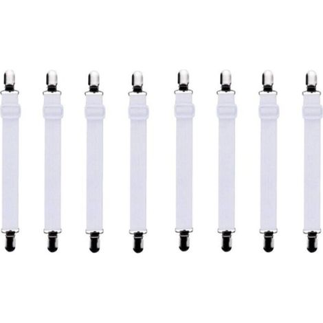 8-teiliges Set [50–180 cm] Verstellbare Bettlakenbänder, Bettlakenclips, passend für alle Betten und Matratzen (Weiß) - Crezuo